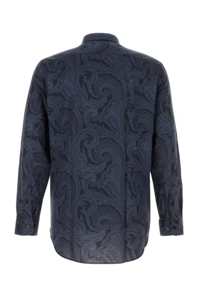 Etro Printed Cotton Shirt In Blue