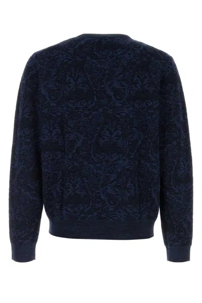 Etro Blue Sweater With Paisley Print In Cotton-wool Blend In Blue