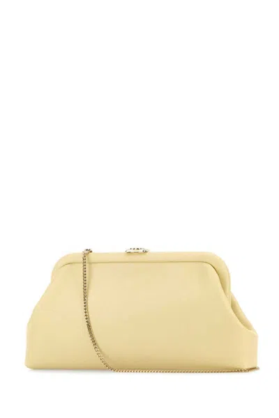 Jimmy Choo Leather Skylar Clutch With Chain Strap In Nude