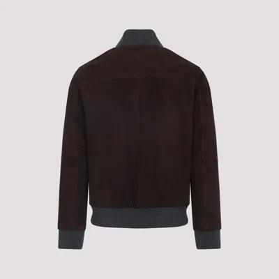 Brioni Ribbed Collar Bomber With Side Pockets In Brown