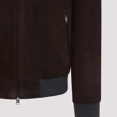 Brioni Ribbed Collar Bomber With Side Pockets In Brown