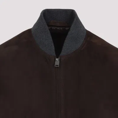 Brioni Ribbed Collar Bomber With Side Pockets In Brown