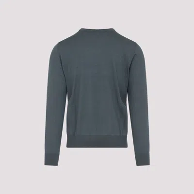 Brioni Ribbed Crewneck Sweater With Cuffs And Hem In Blue