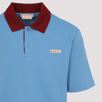 Marni Polo In Piquet Blu Con Colletto A Contrasto