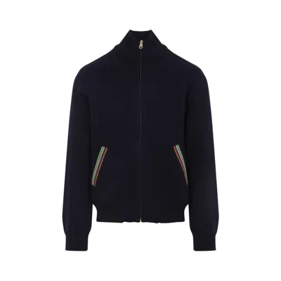 Paul Smith Zip-up Jacket With Colorful Striped Accents In Blue