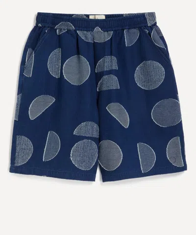 Folk Mens Relaxed Indigo Circle Jacquard Shorts In Blue