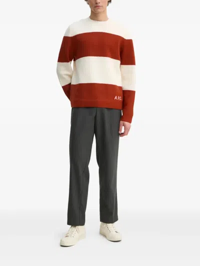 Apc Striped Crew-neck Sweater In White