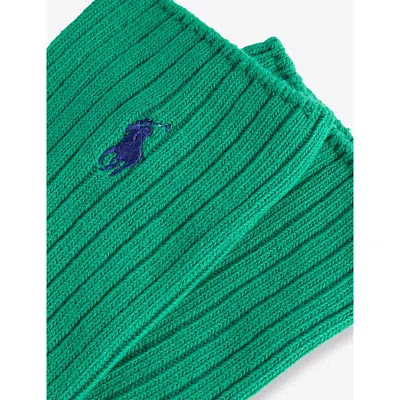 Polo Ralph Lauren Mens  Logo-embroidered Ribbed Stretch-cotton Crew Socks In Green