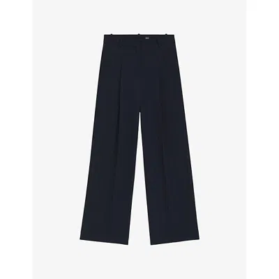 Hugo Boss Womens Boss Striped Wide-leg Mid-rise Woven Trousers In Black