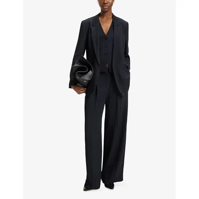 Hugo Boss Womens Boss Striped Wide-leg Mid-rise Woven Trousers In Black