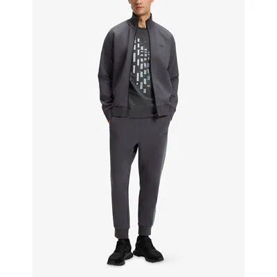 Hugo Boss Mens Dark Grey Graphic-print Short-sleeve Stretch-cotton T-shirt In Gray