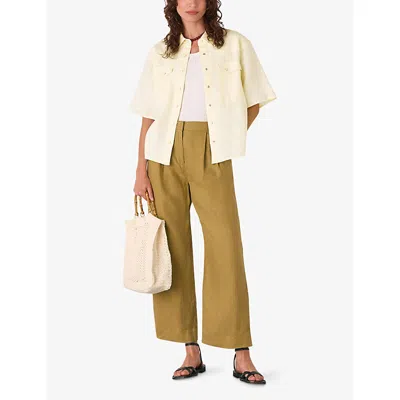 Whistles Womens Cream Western Patch-pocket Short-sleeve Linen Shir In White