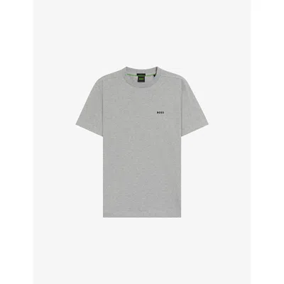 Hugo Boss Mens Boss Logo-embroidered Regular-fit Stretch-cotton T-shirt In Gray