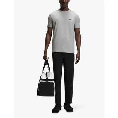 Hugo Boss Mens Boss Logo-embroidered Regular-fit Stretch-cotton T-shirt In Gray
