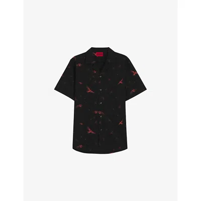 Hugo Boss Mens Hugo Bird-print Short-sleeve Cotton Shirt