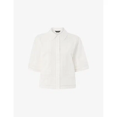 Whistles Omens  Broderie Short-sleeve Button-down Cotton Shirt