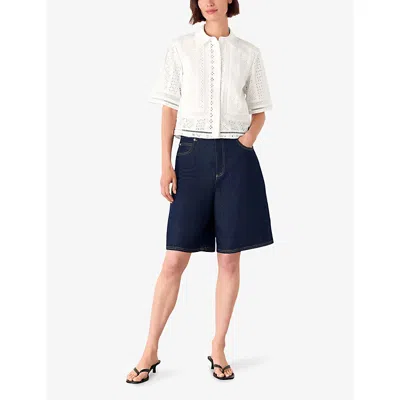 Whistles Omens  Broderie Short-sleeve Button-down Cotton Shirt