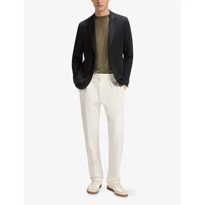 Hugo Boss Mens Beckham X Boss Slim-fit Single-breasted Cotton-silk Blend Jacket In Blue