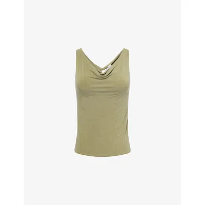 Peachy Den Womens Olive Kylie Draped Stretch-woven Top Xs
