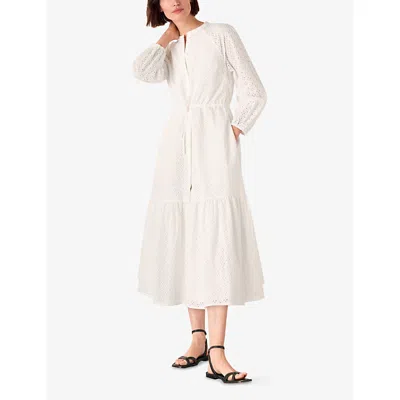 Whistles Omens  Broderie Tie-waist Cotton Midi Dress