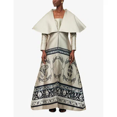 Aram Womens  Printed Oversized-collar Woven Trench Coat