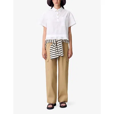 Claudie Pierlot Ruffled-hem Cropped Polo Shirt In White
