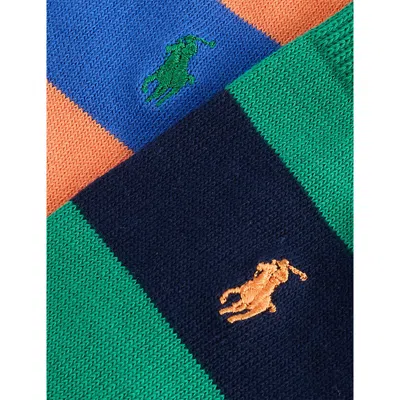 Polo Ralph Lauren Mens  Logo-embroidered Pack-of-two Colour-block Stretch-cotton Crew Socks In Orange