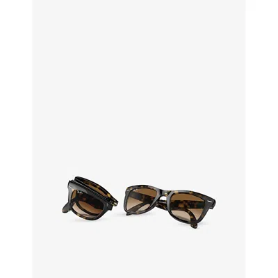 Ray Ban Womens Cream Rb4105 Folding Wayfarer Tortoiseshell Nylon Sunglasses