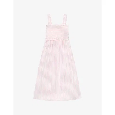 Ro&zo Womens  Striped Shirred-bodice Stretch Cotton And Linen-blend Maxi Dress