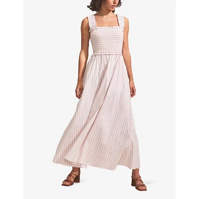 Ro&zo Womens  Striped Shirred-bodice Stretch Cotton And Linen-blend Maxi Dress