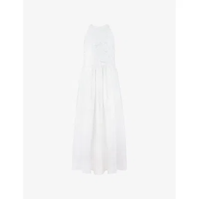 Ro&zo Womens Broderie-hem Halterneck Sleeveless Cotton Midi Dress White