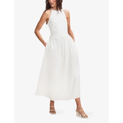 Ro&zo Womens Broderie-hem Halterneck Sleeveless Cotton Midi Dress White