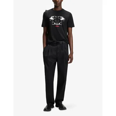 Hugo Boss Mens Black Graphic-print Short-sleeve Cotton T-shirt Xl In Black