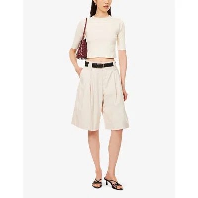 Me And Em And Em Womens Vanilla Raglan-sleeve Cropped Cotton-jersey Top