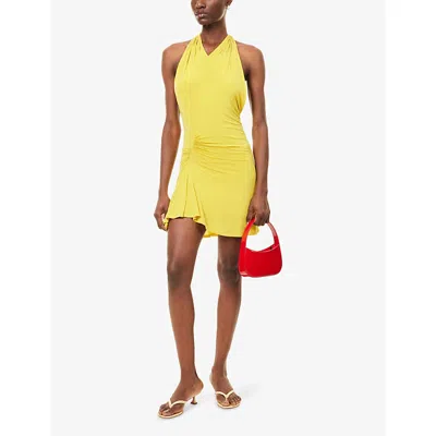 Peachy Den Womens  Kylie Halterneck Stretch-woven Mini Dress In Yellow