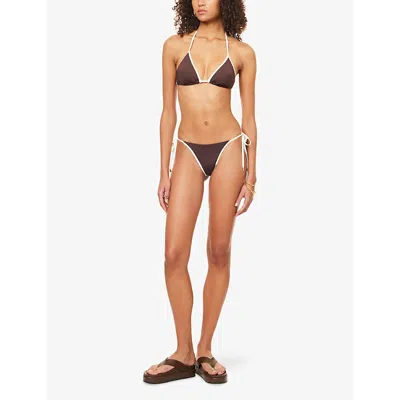 Monday Swimwear Womens Espresso Ivory Palma Color-block Thong Bikini Bottoms
