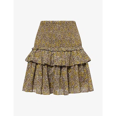 Me And Em Womens  Trailing Lotus Print Shirred Cotton Mini Skirt
