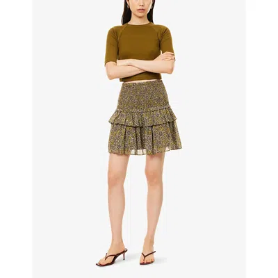 Me And Em Womens  Trailing Lotus Print Shirred Cotton Mini Skirt