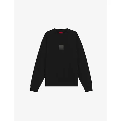 Hugo Boss Mens Hugo Brand-print Regular-fit Cotton Sweatshirt In Black