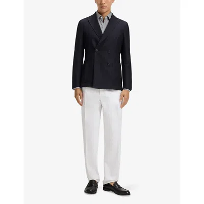 Hugo Boss Mens Boss Double-breasted Notched-lapel Cotton-wool Blend Blazer