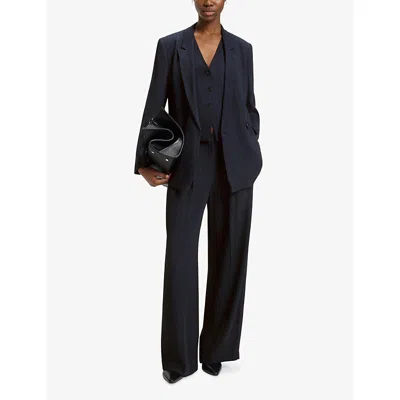 Hugo Boss Womens Open Miscellaneous Striped Single-breasted Woven Waistcoat