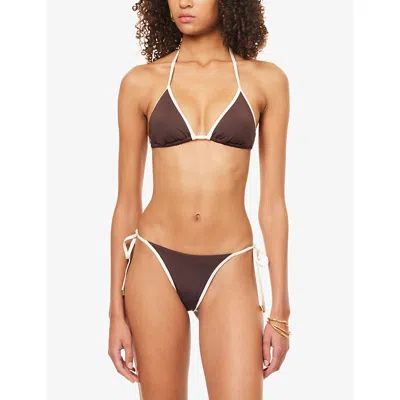 Monday Swimwear Womens Espresso Ivory Palma Color-block Triangle Bikini Top
