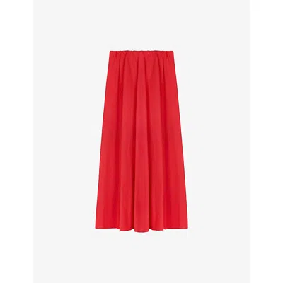 Ro&zo Womens Red Elasticated-waist Relaxed-fit Cotton-poplin Maxi Skirt