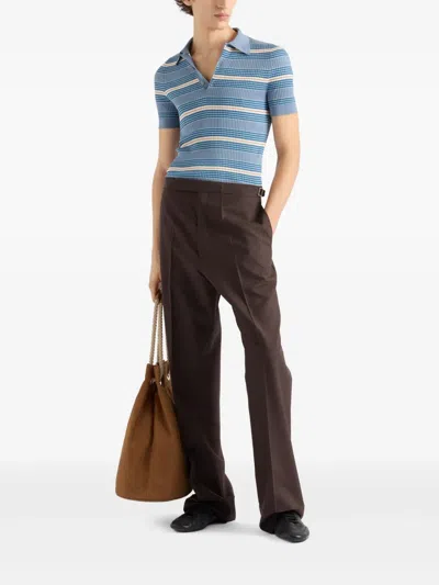 Prada Geripptes Poloshirt In Blue
