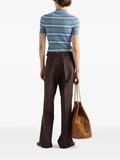 Prada Geripptes Poloshirt In Blue
