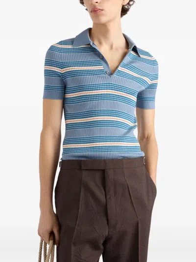 Prada Geripptes Poloshirt In Blue