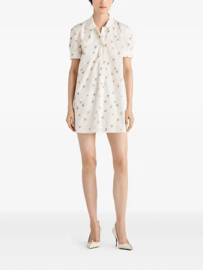 Prada Primula Poplin Belted Mini Shirtdress In White
