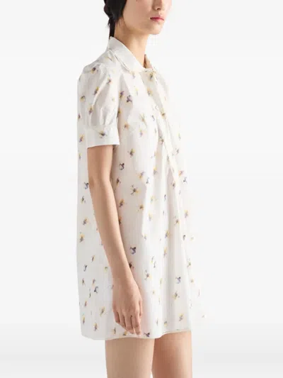 Prada Primula Poplin Belted Mini Shirtdress In White