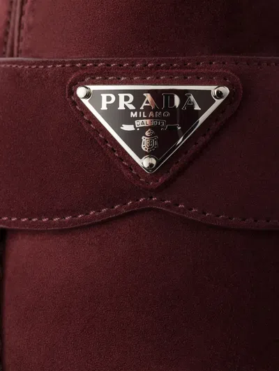 Prada Mens Burgundy Triangle-plaque Suede Loafers Eur 40.5 / 6.5 Uk In Brown