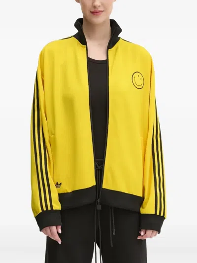 Adidas Originals Smiley Three-stripe Track Top In Yellow